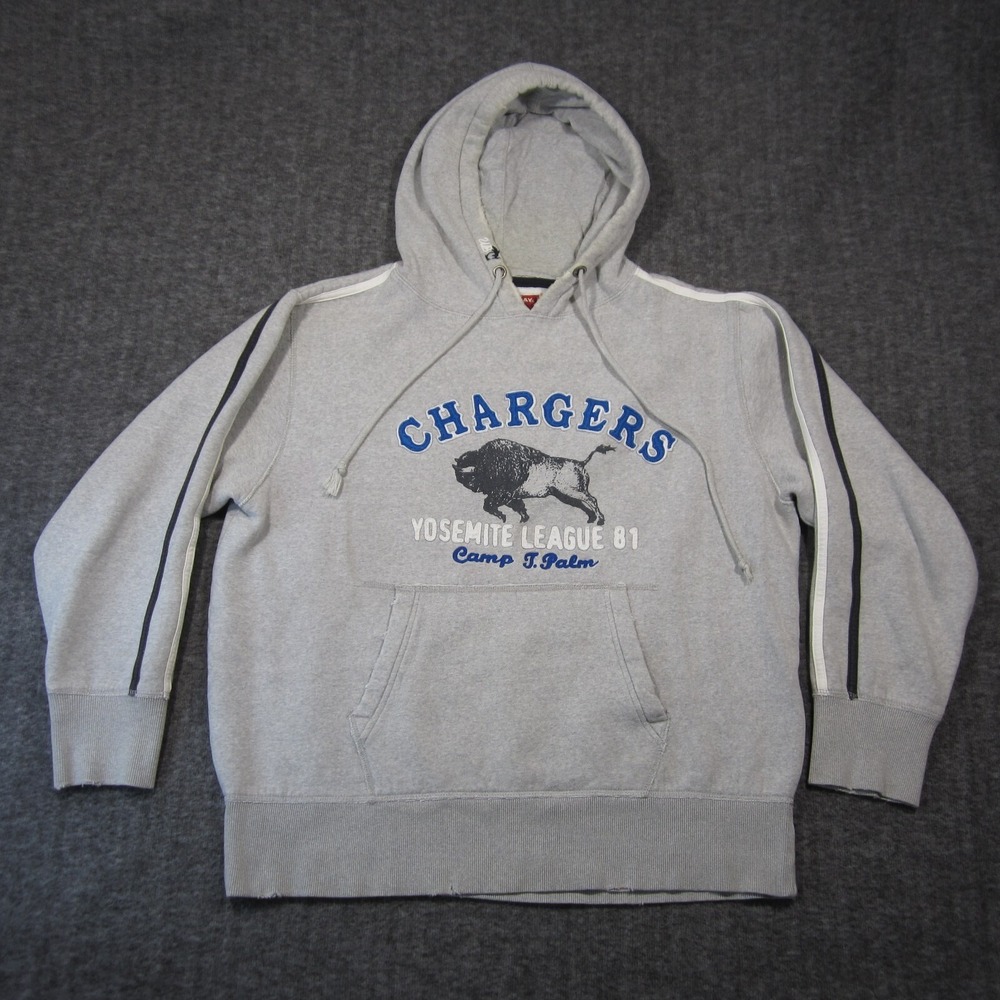 Vtg Union Bay Chargers Hoodie Gray 2XL Pullover Yosemite Y2K 90s Buffalo Grunge